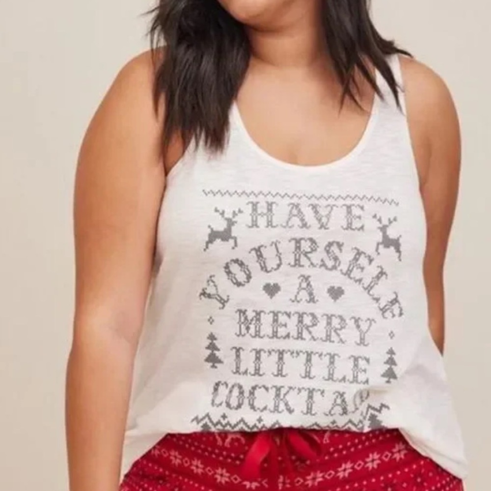 Torrid Women 2X Ivory Merry Little Cocktail Slub Racerback Sleep Tank Top NWT
